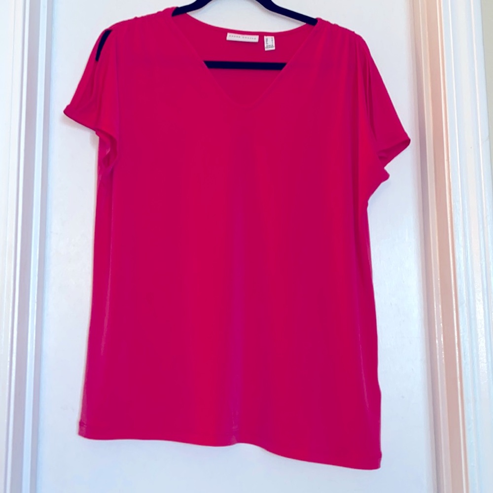 Susan Graver Liquid Knit Split Sleeve Short Sleeve Top